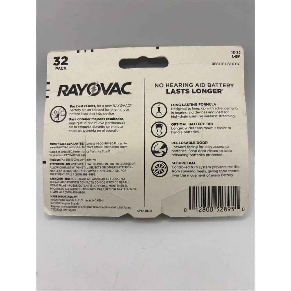 Rayovac Size 13 Hearing Aid Batteries 32-Pack Best By 04/2025. Brand New
